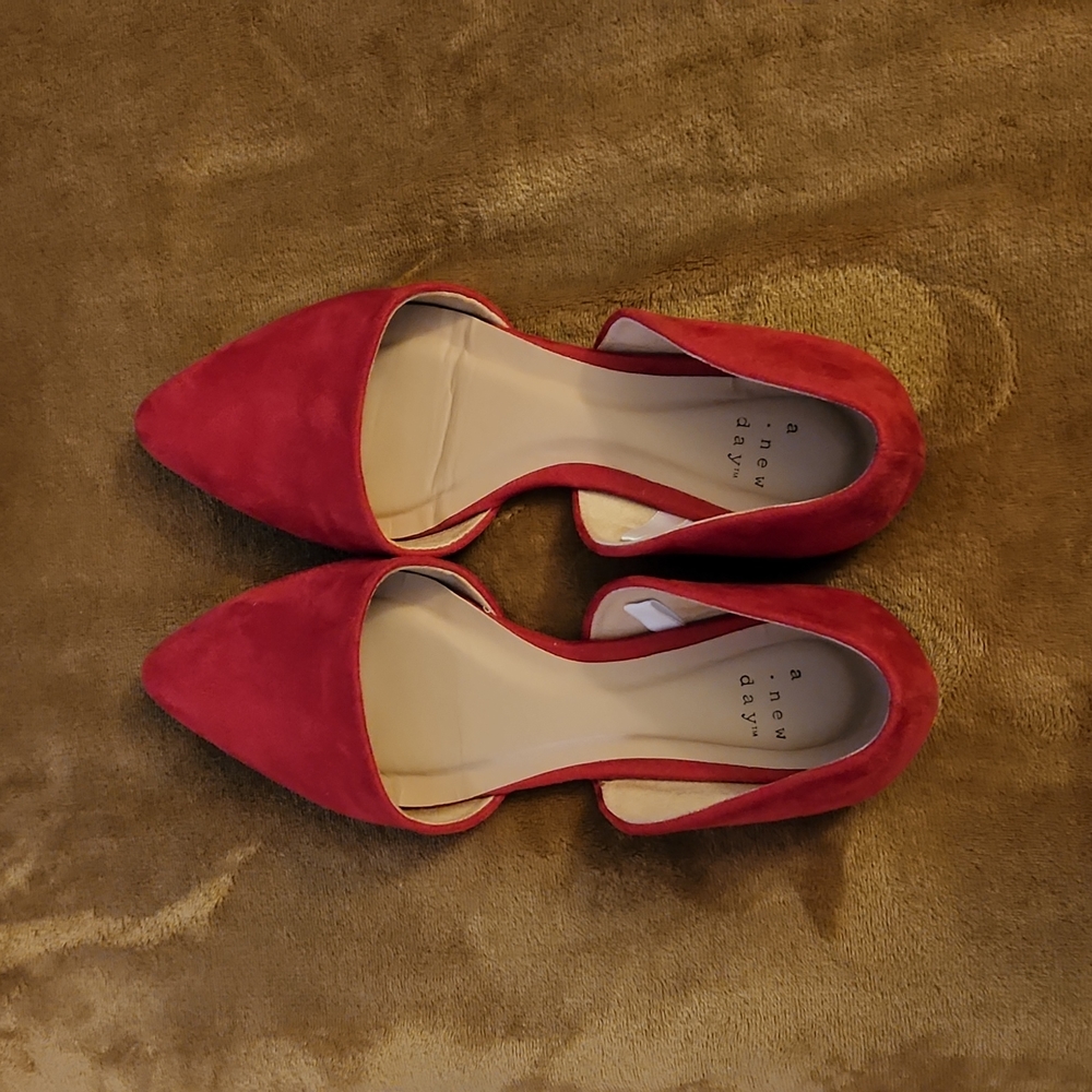 a new day Red Suede Pointed Toe D'Orsay Flats